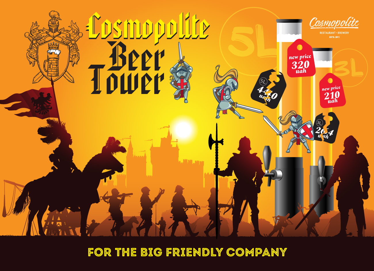 Beer towers at Cosmopolite restaurant-brewery