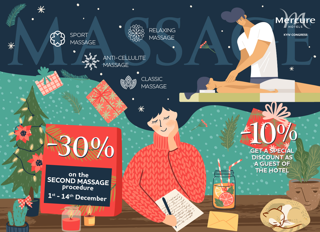 Massage service: the second procedure with 30% discount!