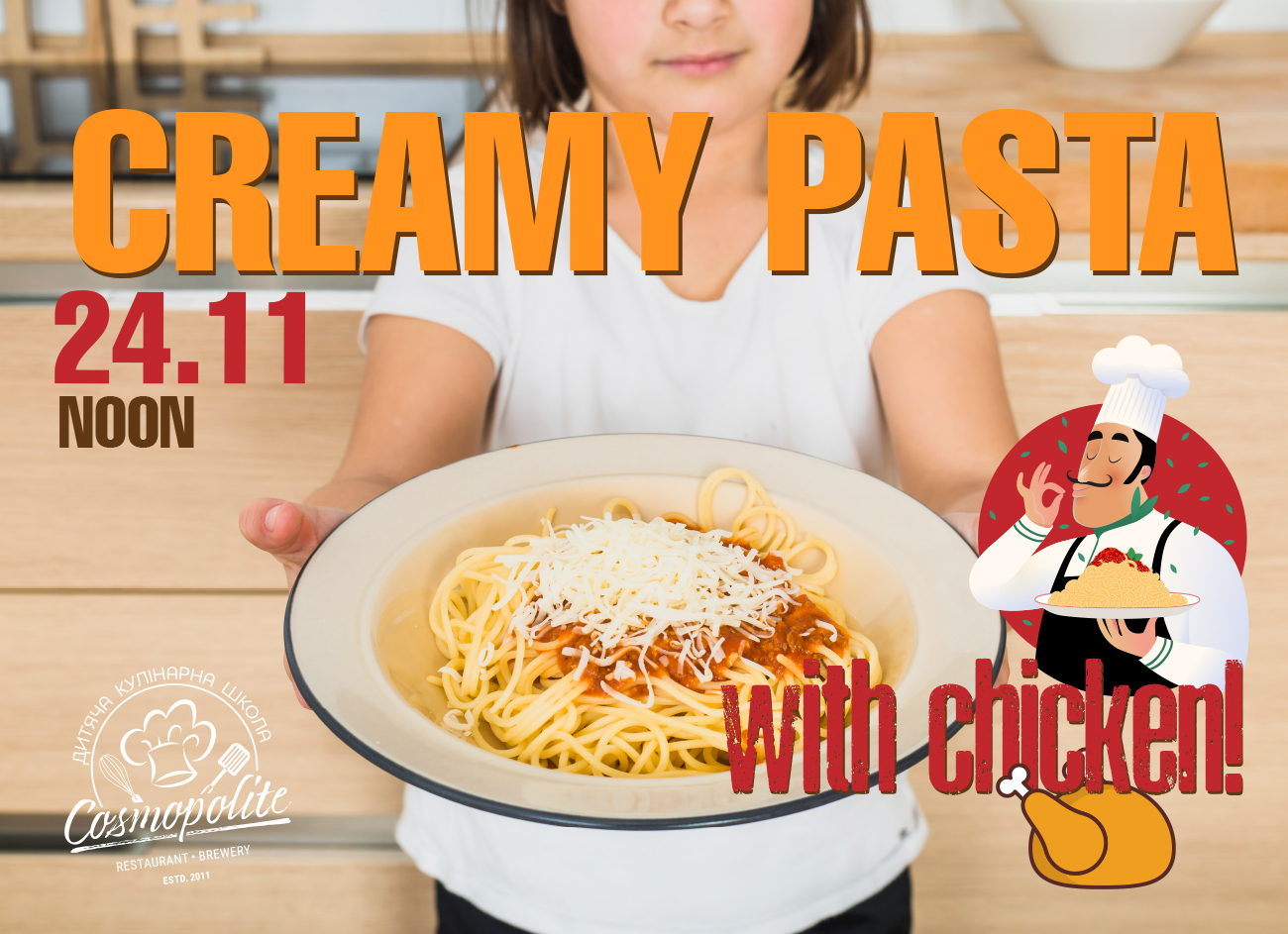 Kids’ culinary school: Italian pasta with chicken!