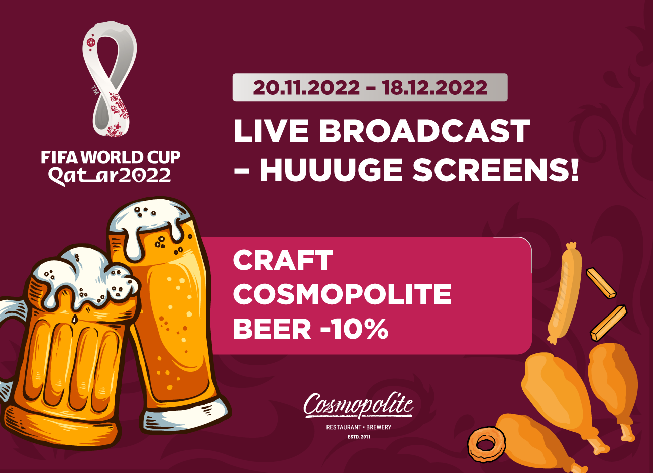 FIFA World Cup Qatar-2022 opening on huge screen at Cosmopolite!