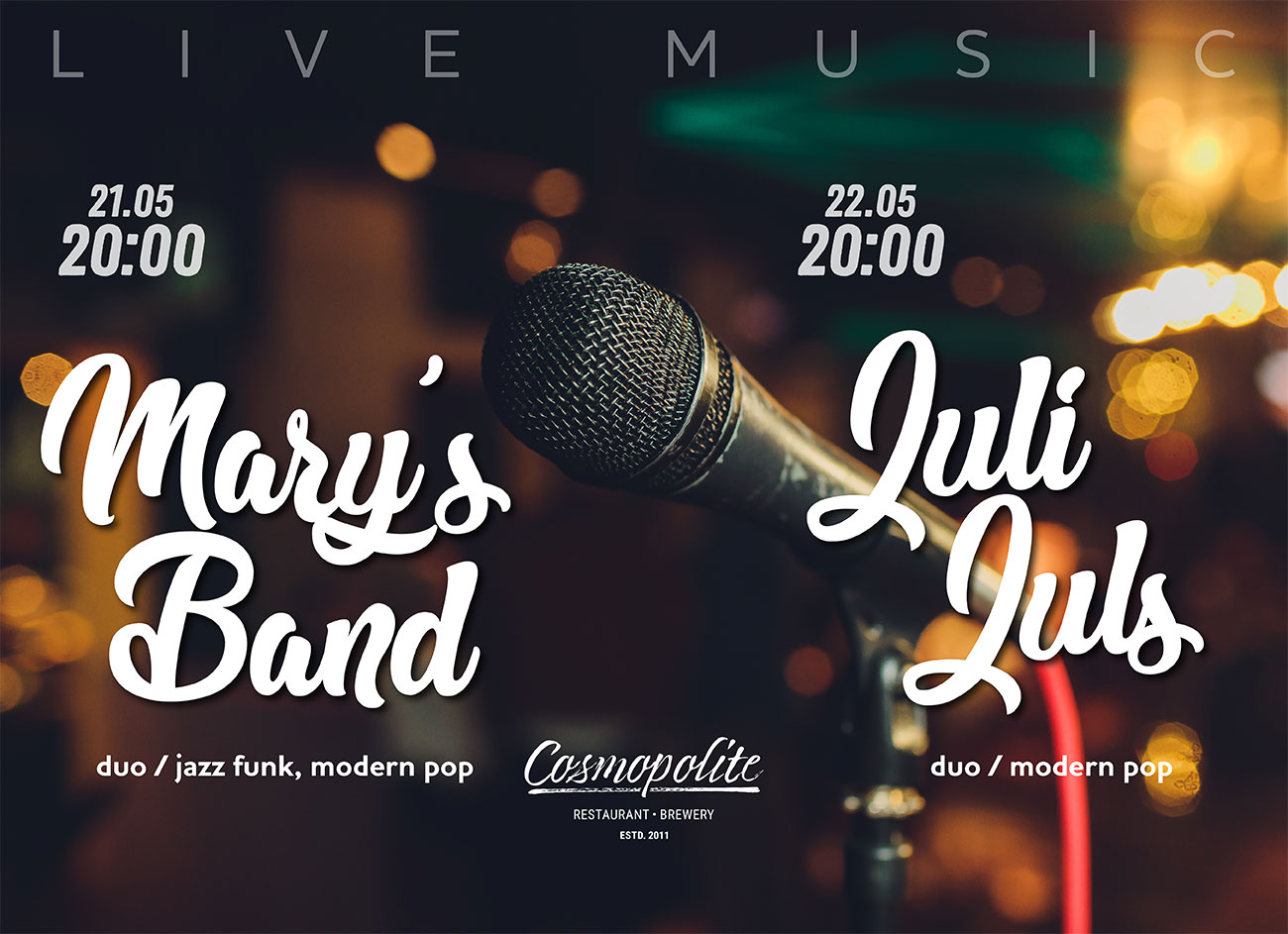 Музыка: возобновляем LIVE-формат в Cosmopolite!