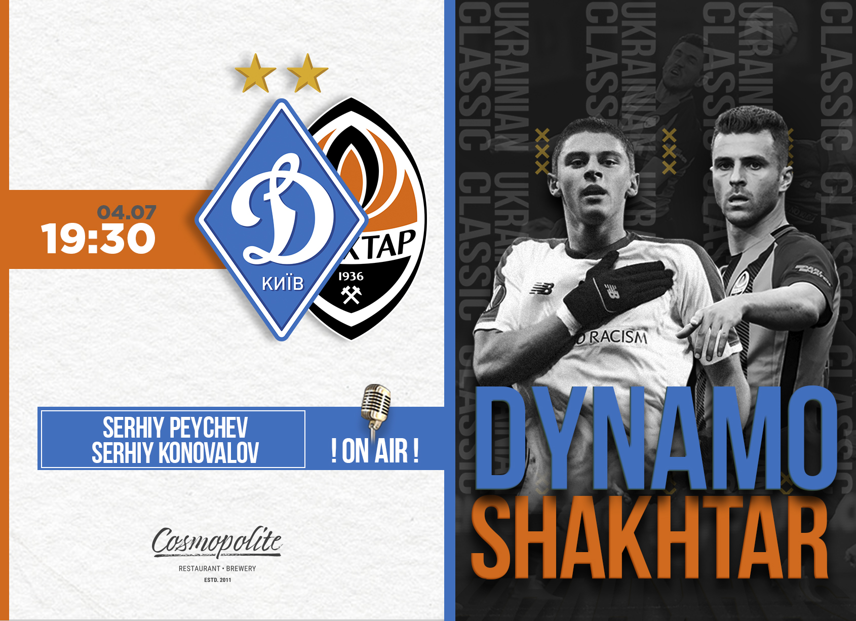 Grand football is back! Dynamo v Shakhtar at Cosmopolite! LIVE!